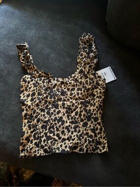 Reformation Leopard Print Ruffled Strap Camisole in Tan and Black
